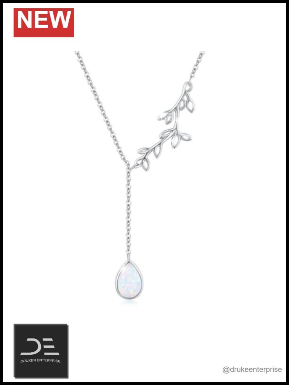 925 Sterling Silver Leaf Opal Pendant Necklace Women Y Chain 18-20 Inch Jewelry
